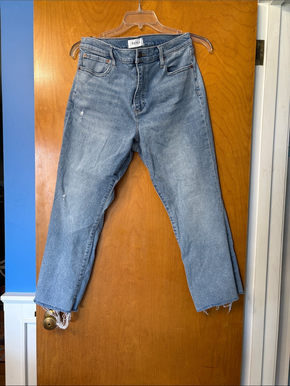 pistola Women's Straight Light Blue Jeans with Raw Hem